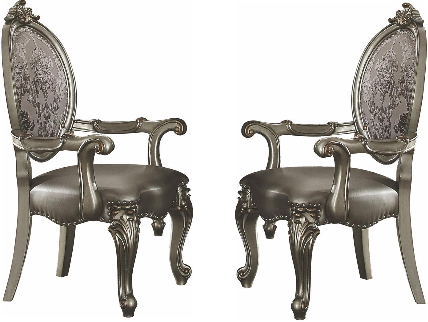 Versailles Arm Chair (Set-2) in Silver PU & Antique Platinum 66823