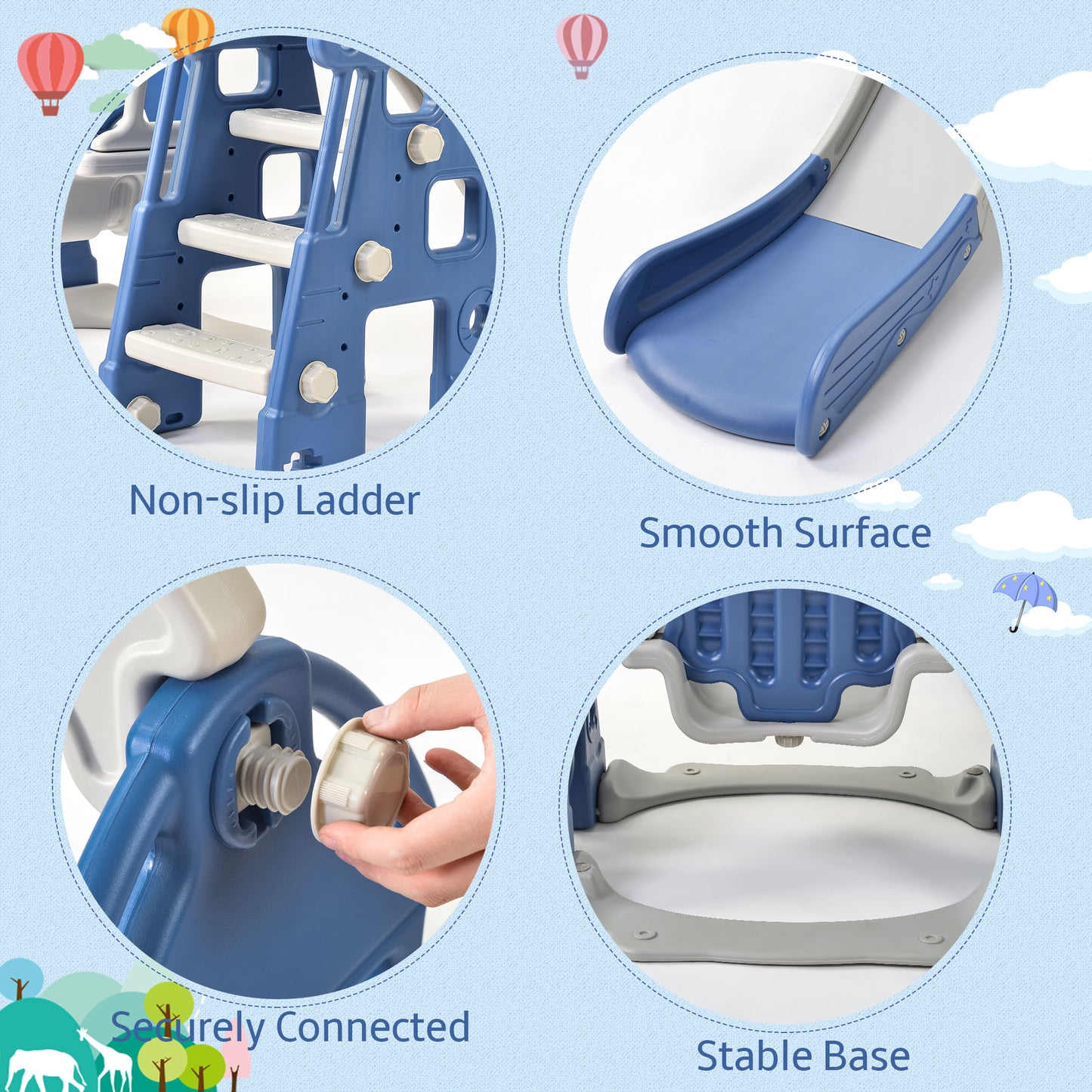 Multifunctional Plastic Kids 5 in 1 Toddler Climber and Swing Set with Removable Basketball Hoop, Extra Long Slide and Ball,Easy Climb Stairs for Indoors & Outdoor Safe, Prepare A Gifts for Your Child