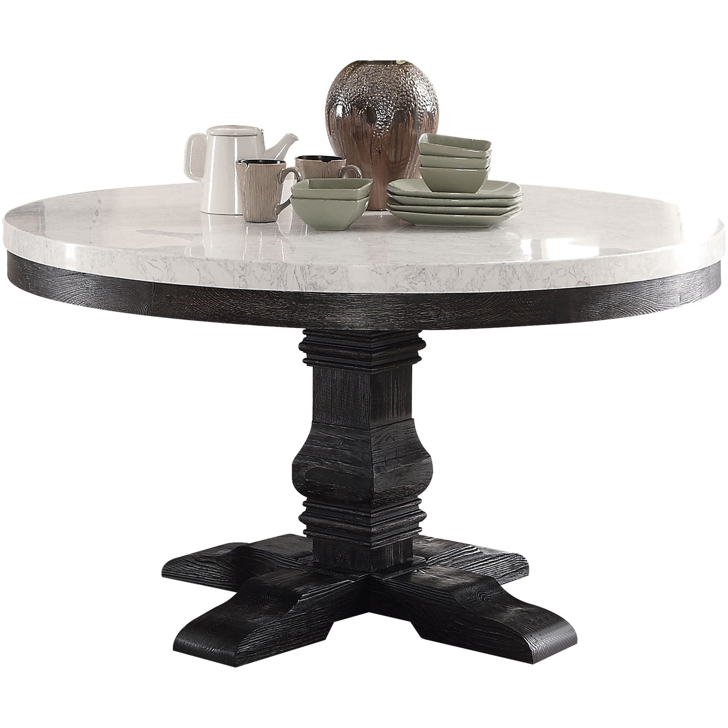 Nolan Dining Table in White Marble & Salvage Dark Oak 72845
