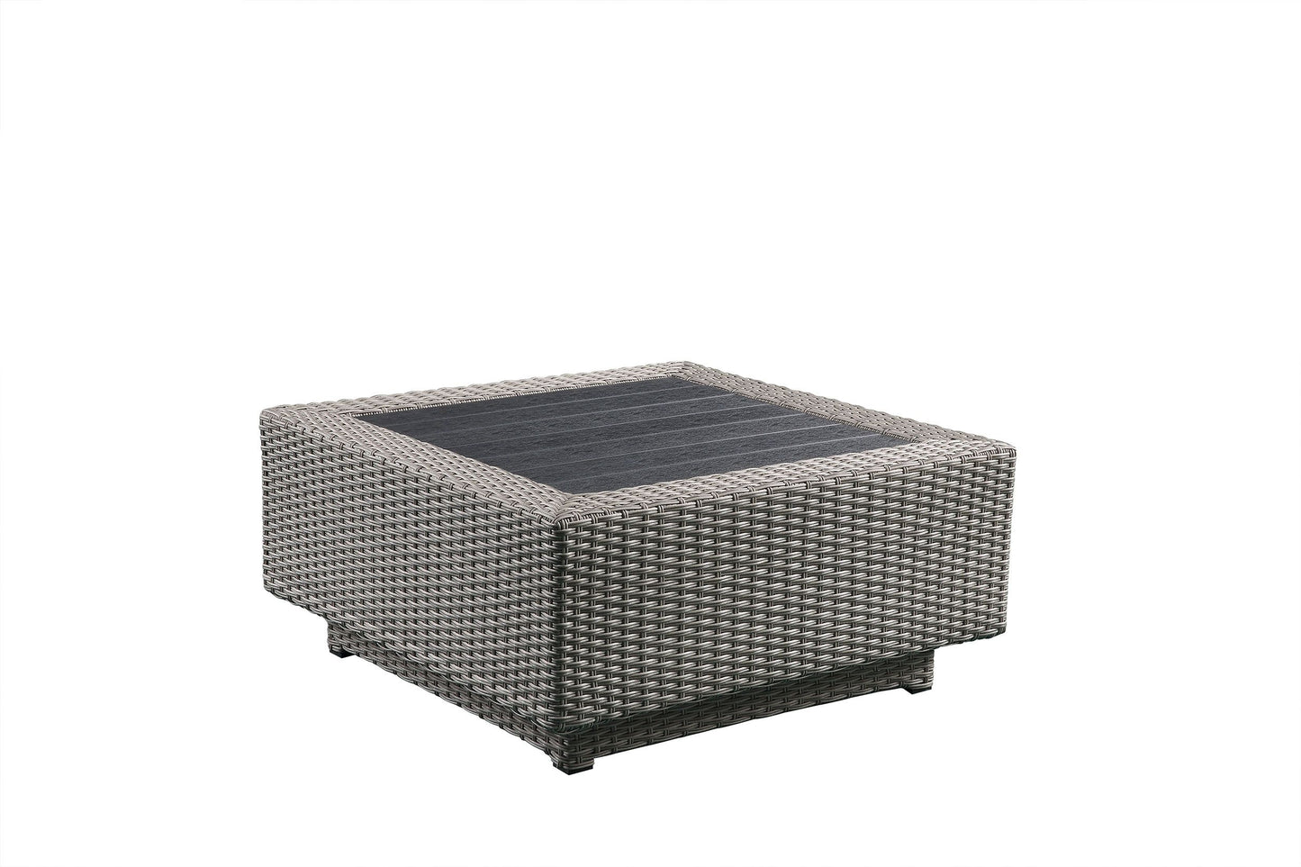 Salena Patio Sectional & Cocktail Table in Beige Fabric & Gray Wicker 45020