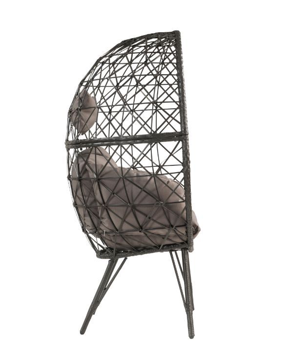 Aeven Patio Lounge Chair, Light Grey Fabric & Black Wicker 45111
