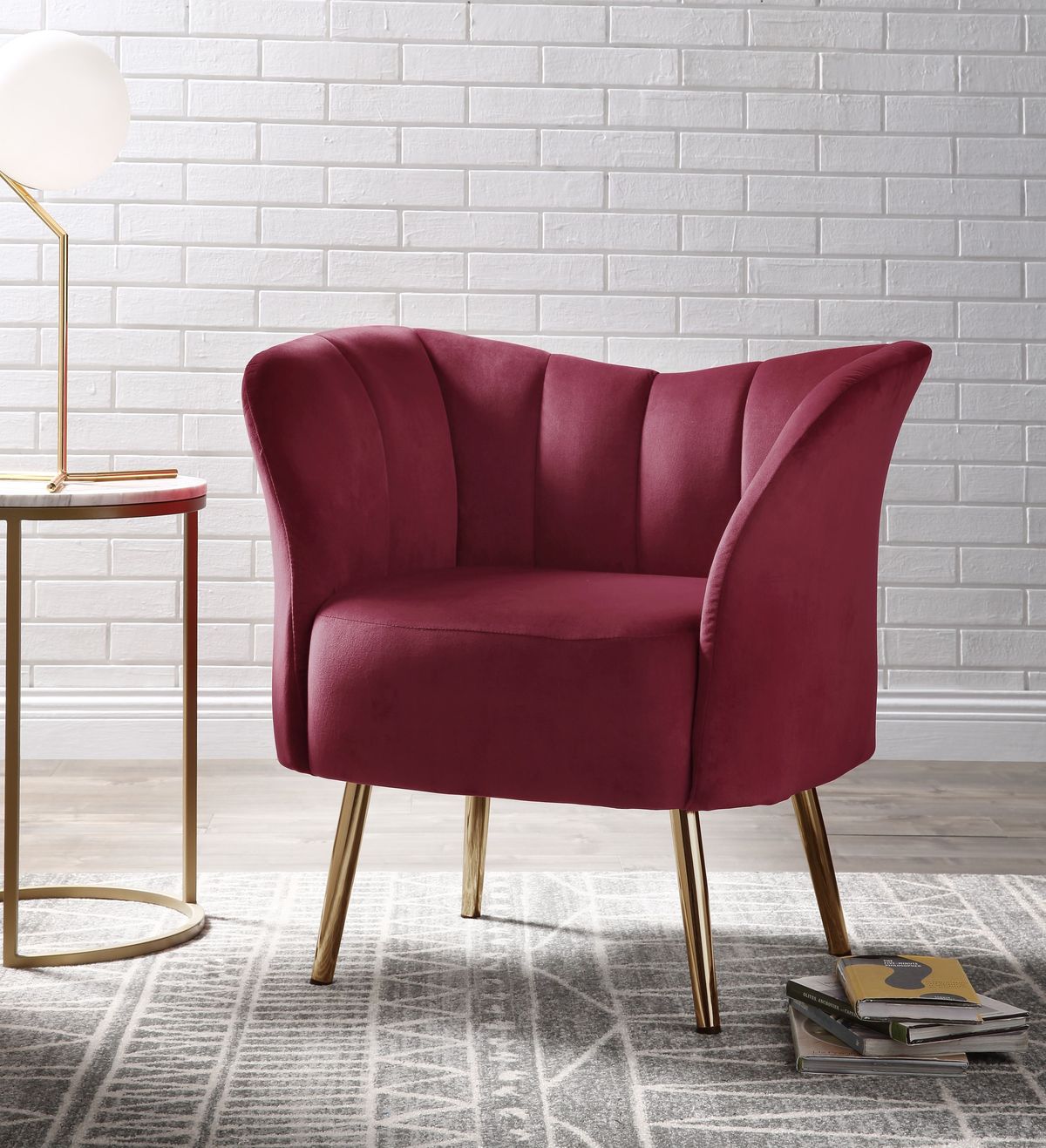 Reese Accent Chair, Burgundy Velvet & Gold 59795