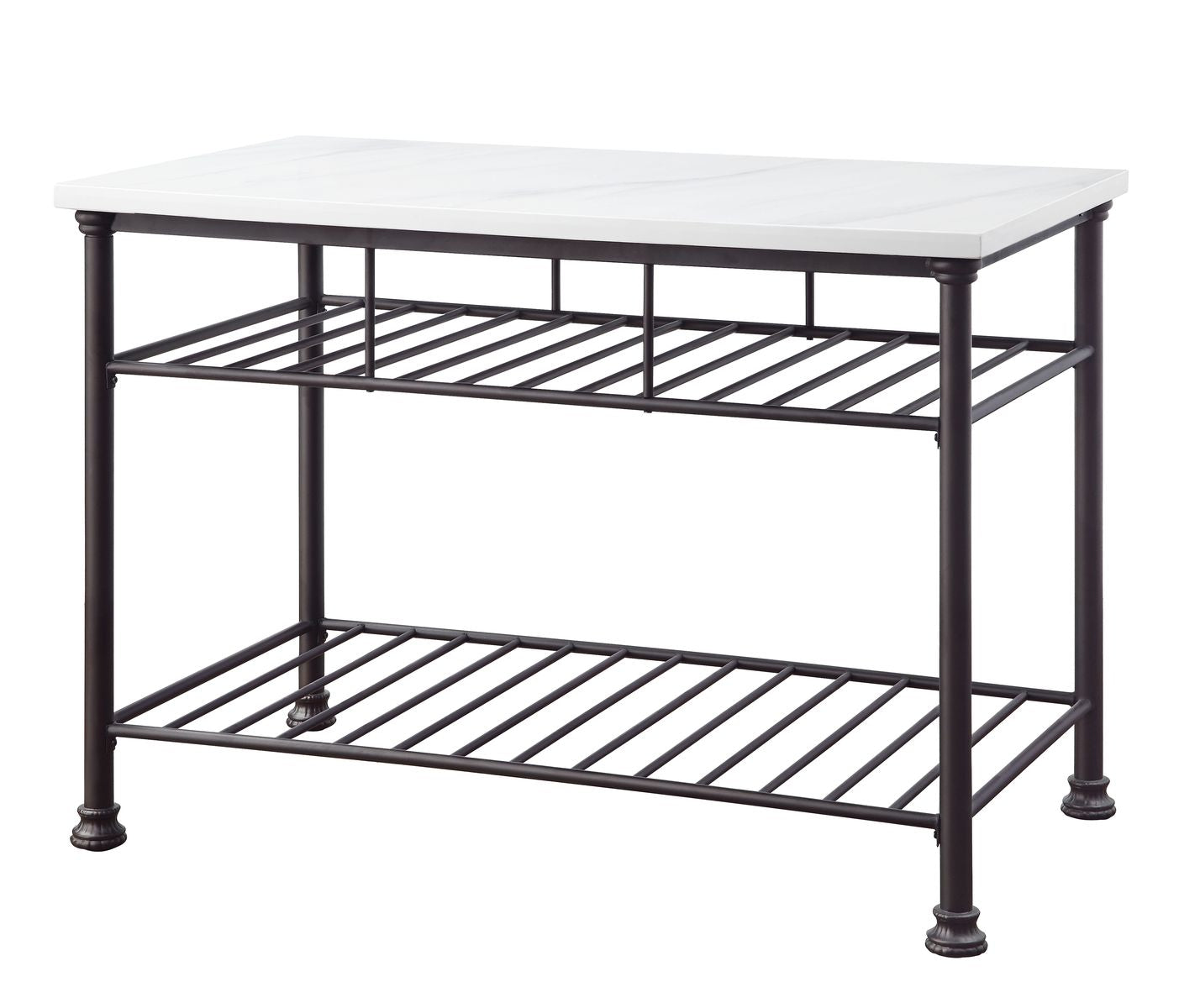 Freyja Kitchen Island, White Cultured Stone & Grey Finish 98941