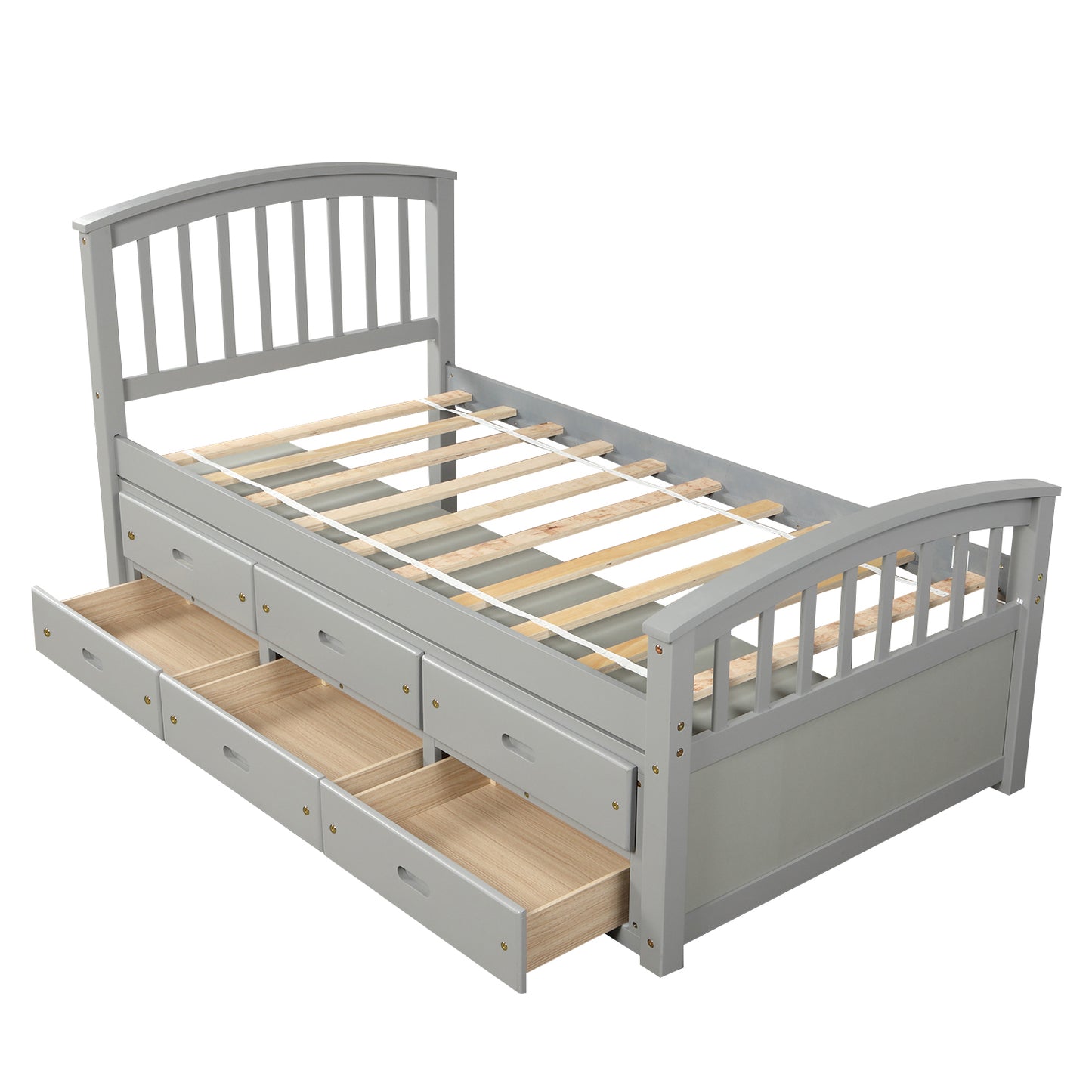 Twin Size Platform Storage Bed Solid Wood Bed with 6 Drawers