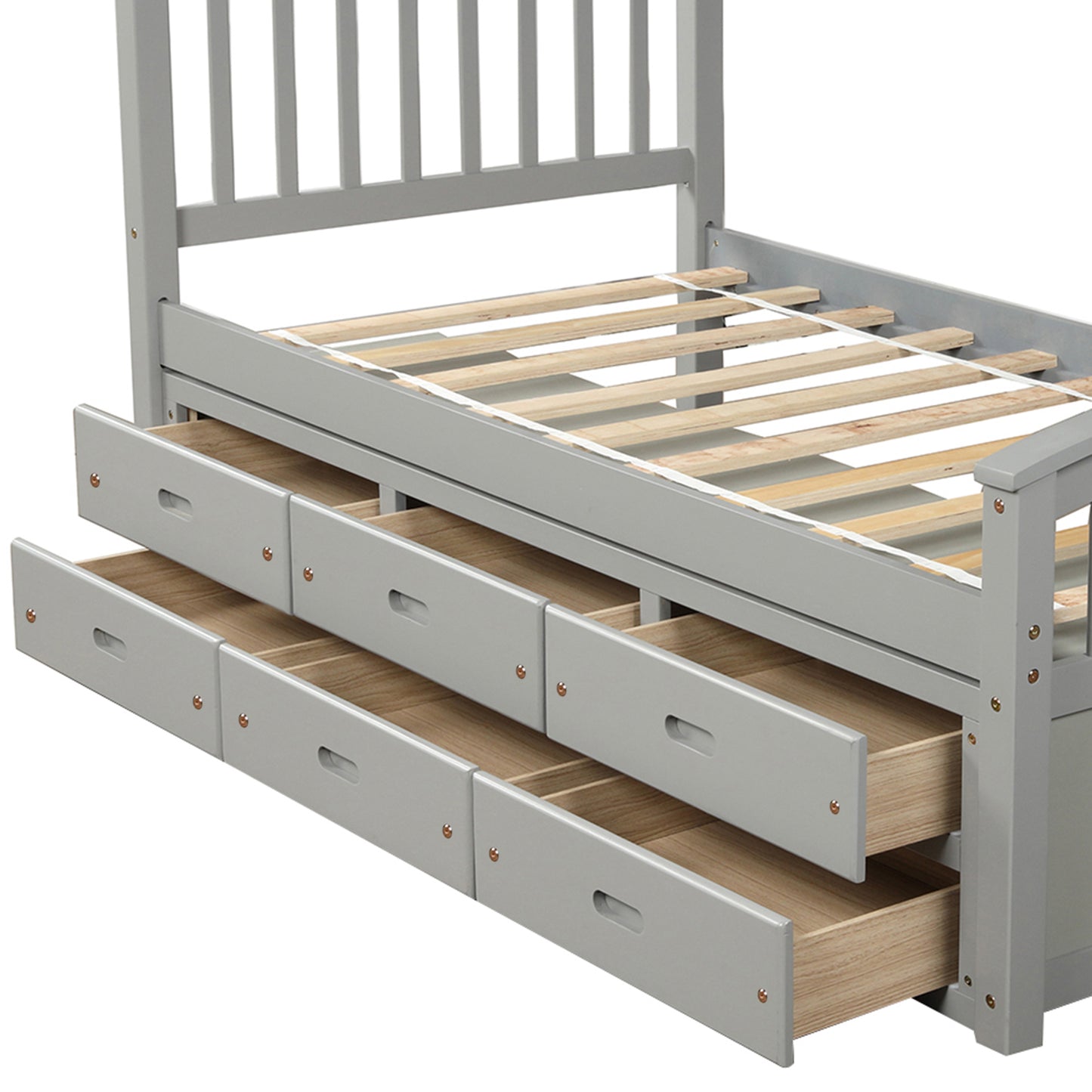 Twin Size Platform Storage Bed Solid Wood Bed with 6 Drawers