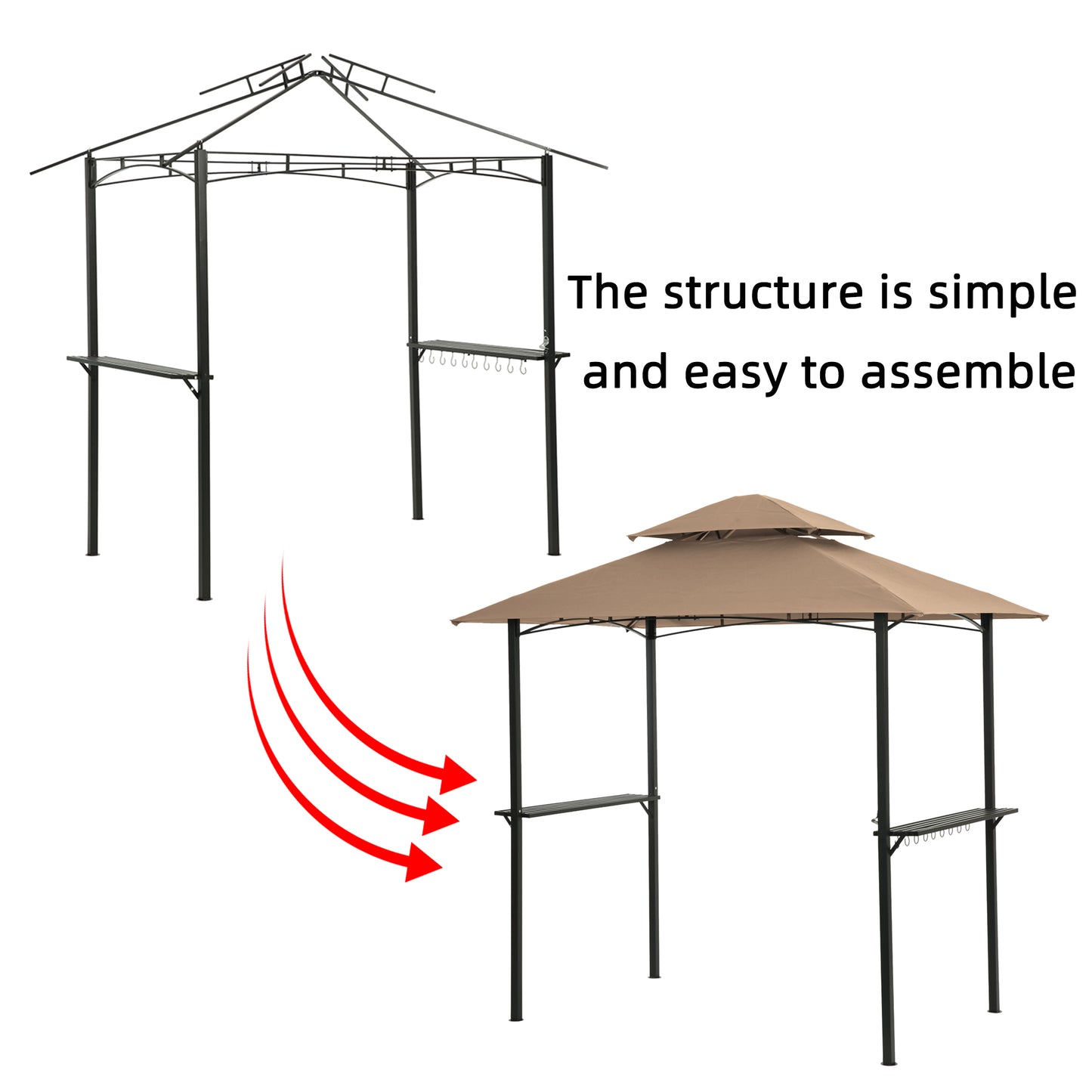 Double Tier Canopy And Steel Frame With Hook And Bar Counters, Khaki