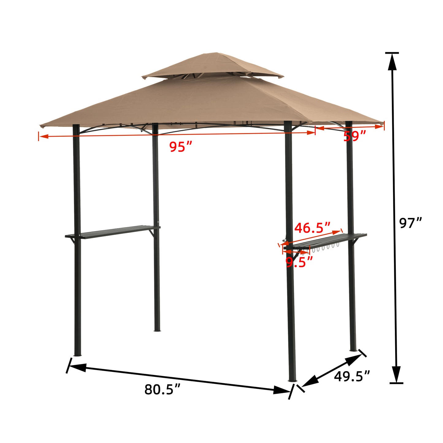 Double Tier Canopy And Steel Frame With Hook And Bar Counters, Khaki