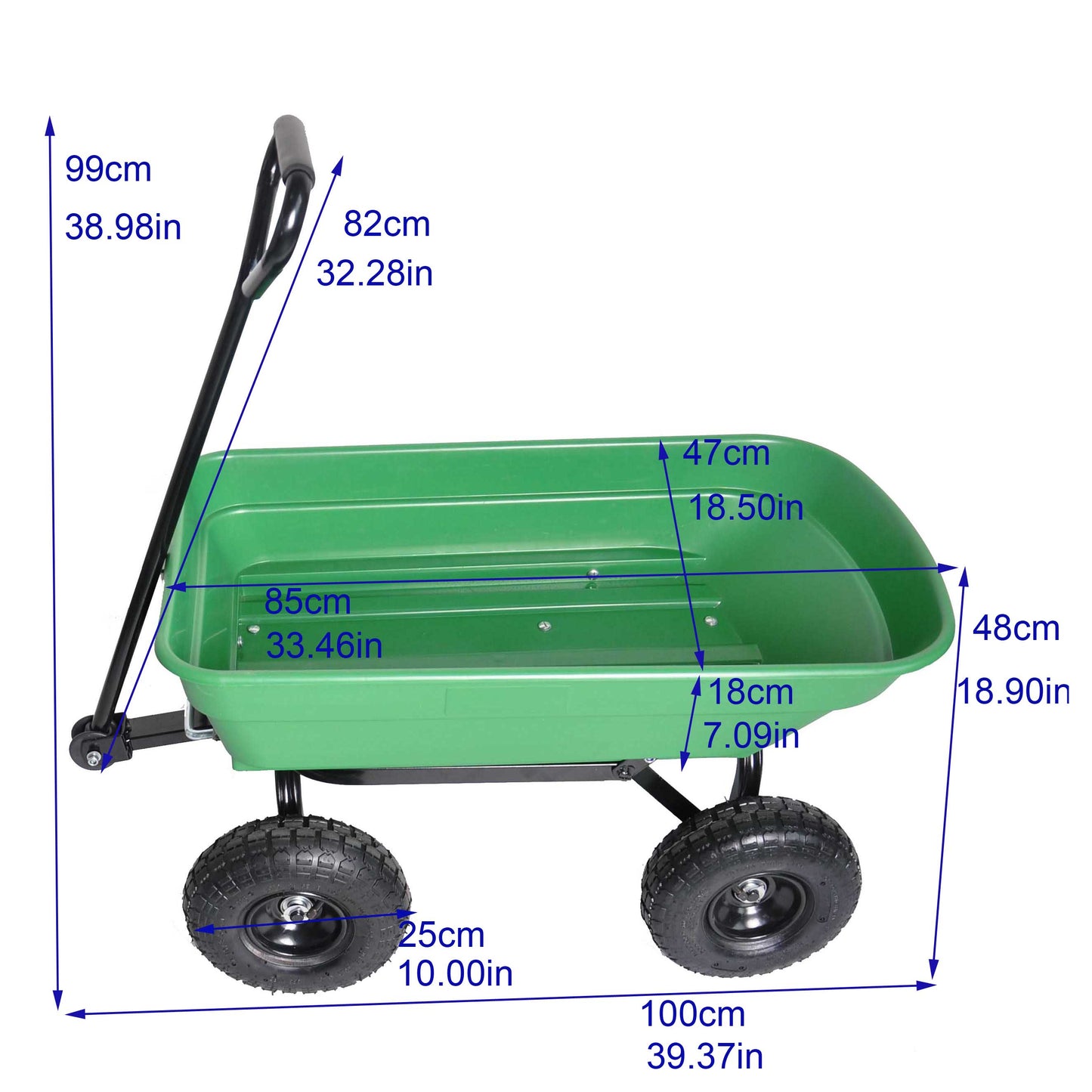 folding wagon Poly Garden Dump Cart with Steel Frame and 10-inPneumatic Tires, 300-Pound Capacity, Green