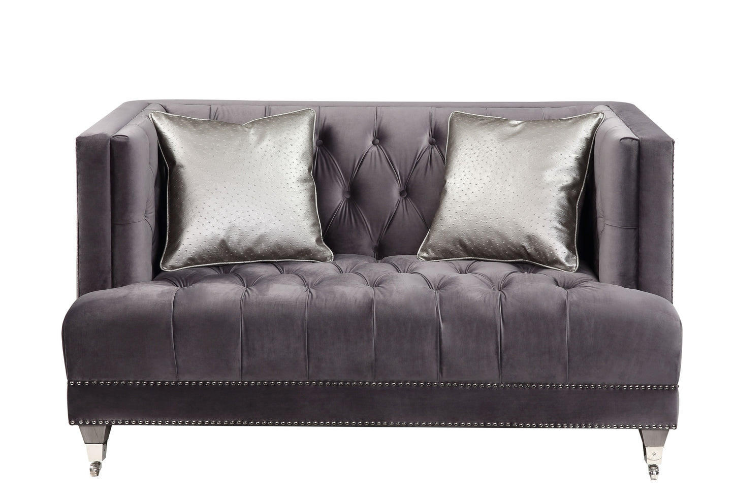 Hegio Loveseat w/2 Pillows, Gray Velvet 55266
