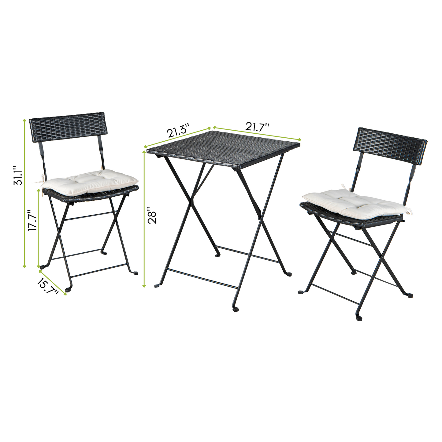 Patio Bistro Set One Table With Two Chairs And Two Beige Cushion
