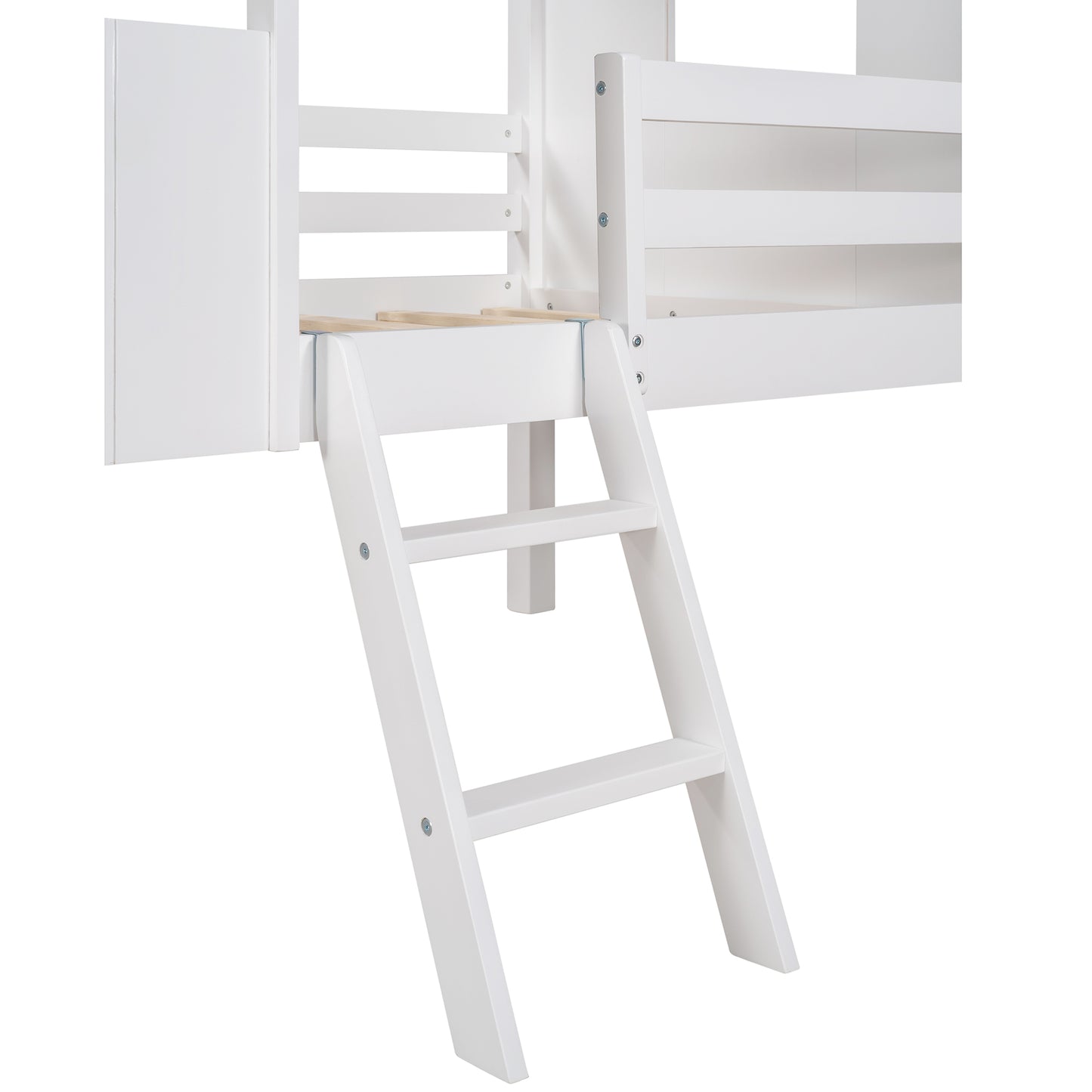 Twin Size Low Loft Wood House Bed with Two Side Windows, for Kids, Teens, Girls, Boys, (Normal Gray+Normal White)