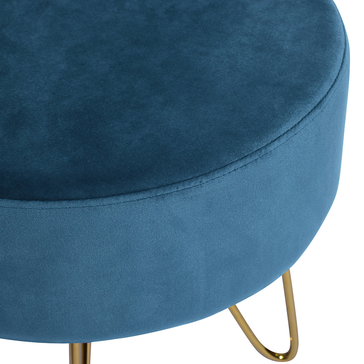 17.7 & Teal and Gold Decorative Round Shaped Ottoman with Metal Legs