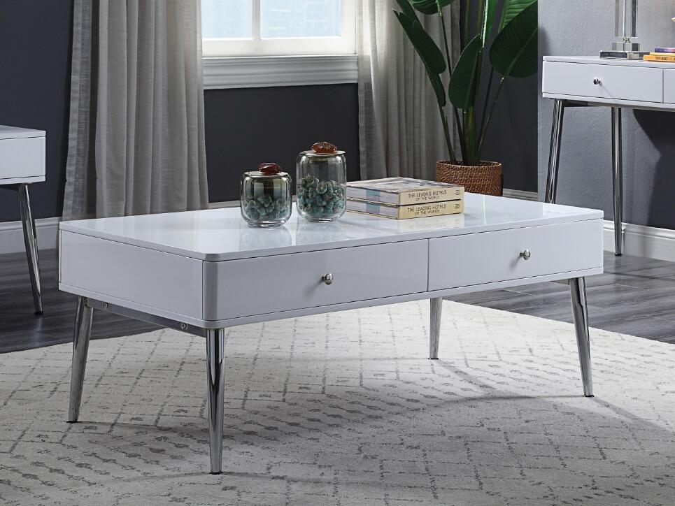 Weizor Coffee Table, White High Gloss & Chrome (1Set/2Ctn) 87150