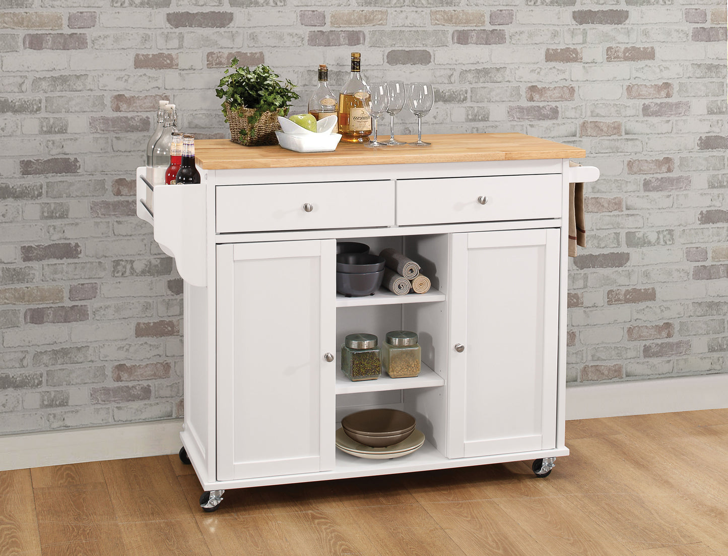 Tullarick Kitchen Cart, Natural & White 98305
