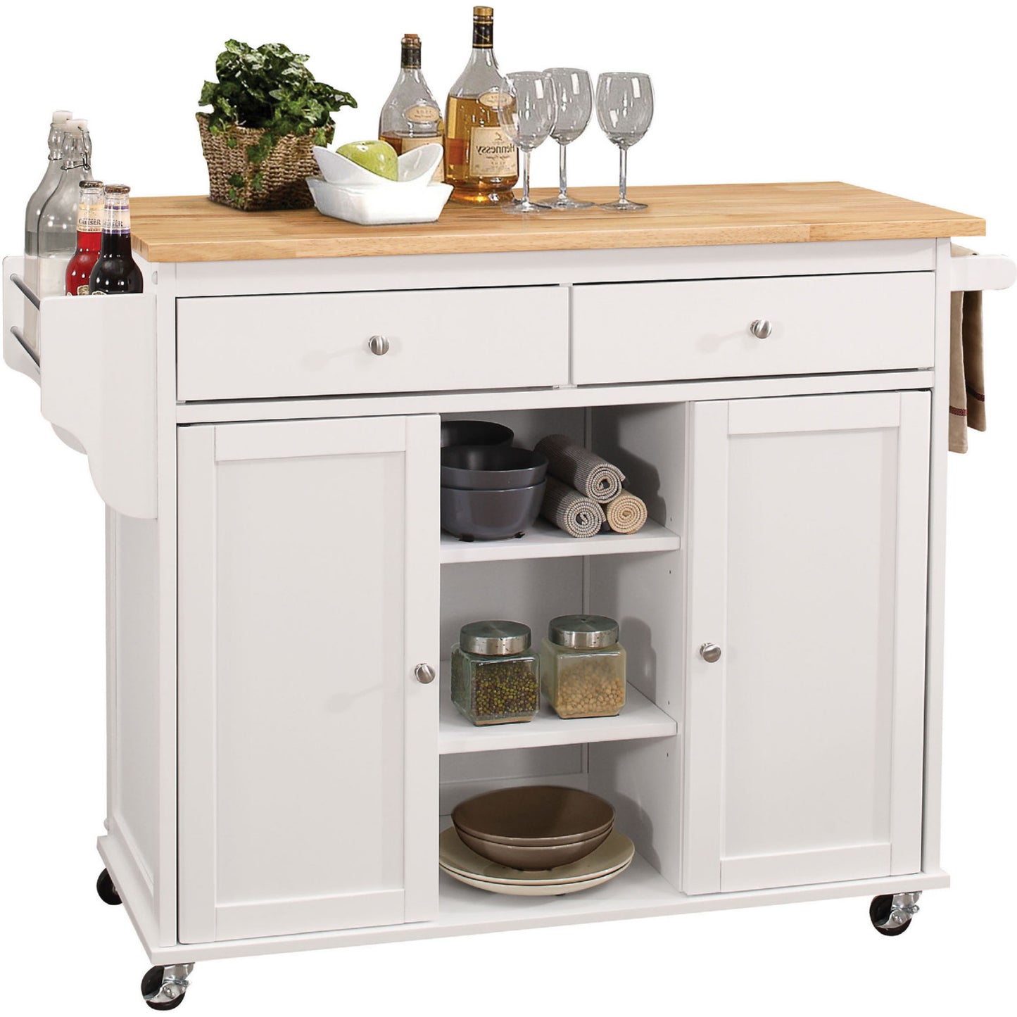 Tullarick Kitchen Cart, Natural & White 98305