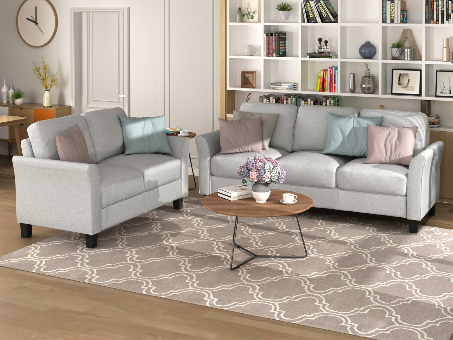 Loveseat Sofa and 3-seat  sofa (Light Grey)