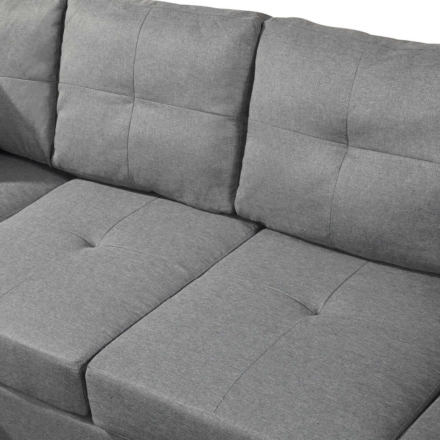Sectional Sofa Set  for Living Room  with  Right Hand Chaise Lounge and Storage Ottoman  (Grey)
