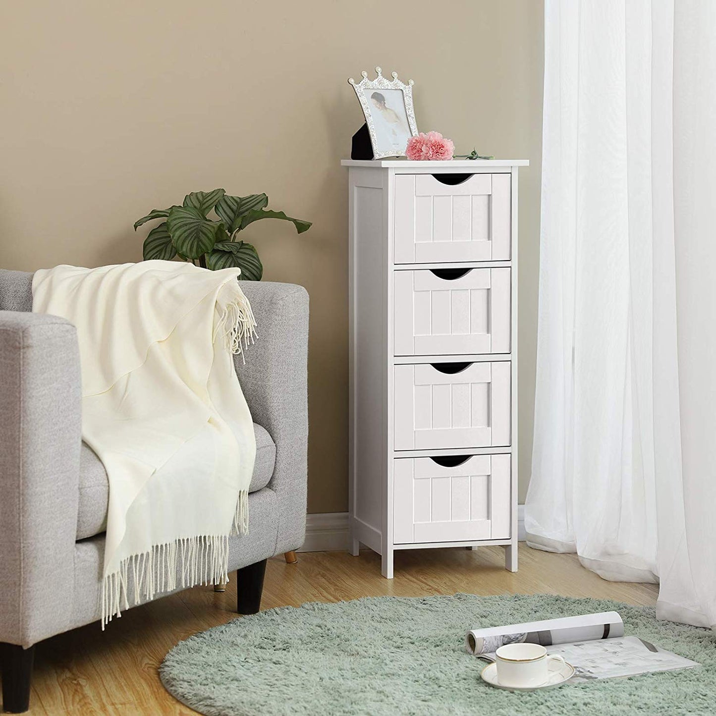 White Bathroom Storage Cabinet, Freestanding Office Cabinet with Drawers
