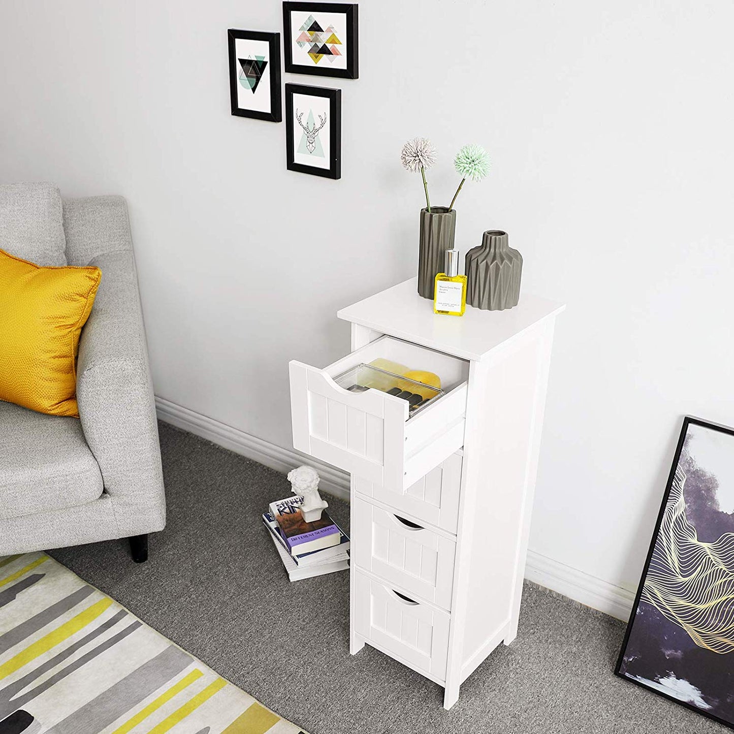 White Bathroom Storage Cabinet, Freestanding Office Cabinet with Drawers