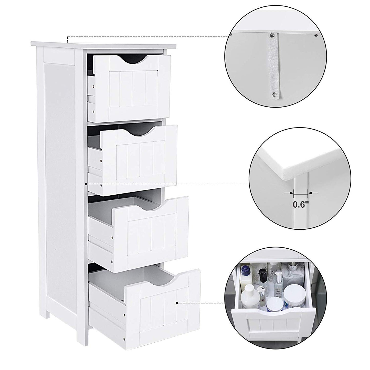 White Bathroom Storage Cabinet, Freestanding Office Cabinet with Drawers