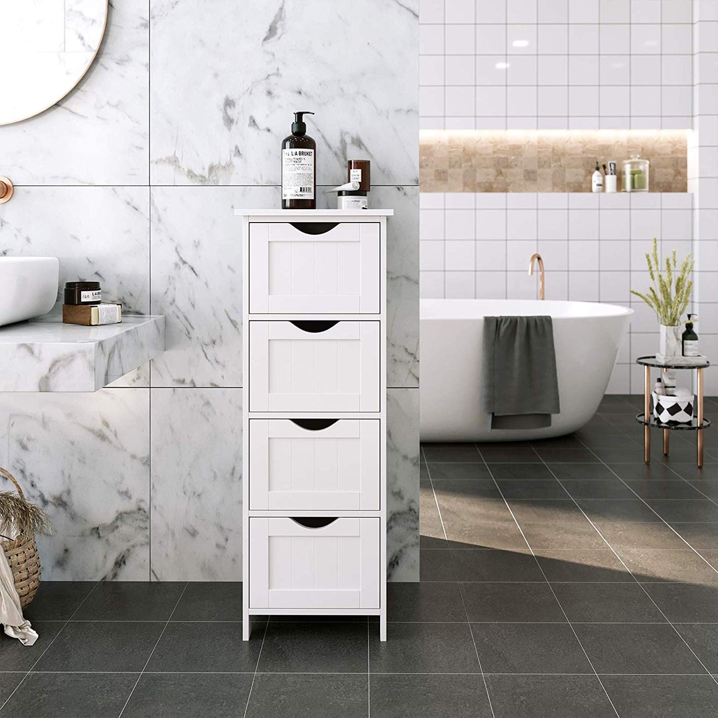 White Bathroom Storage Cabinet, Freestanding Office Cabinet with Drawers