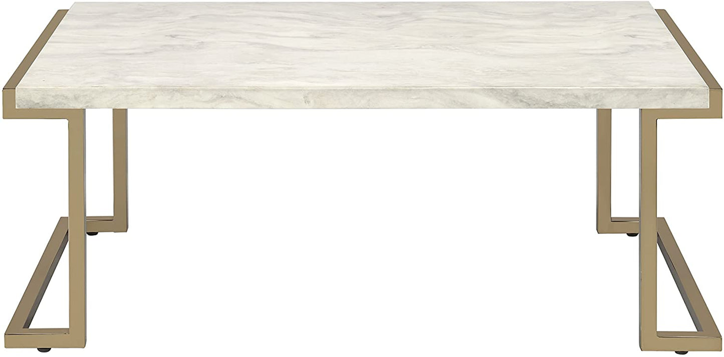 Boice II Coffee Table in Faux Marble & Champagne 82870