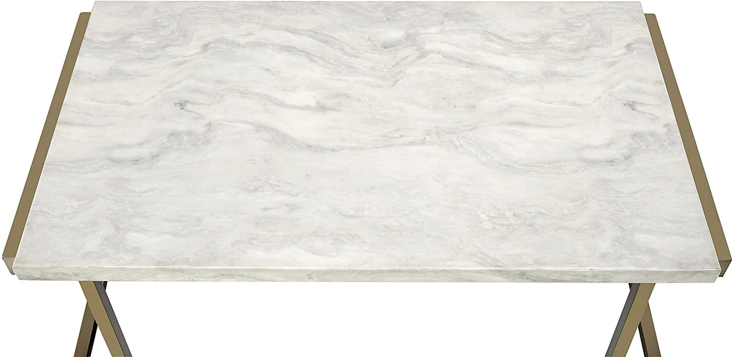 Boice II Coffee Table in Faux Marble & Champagne 82870