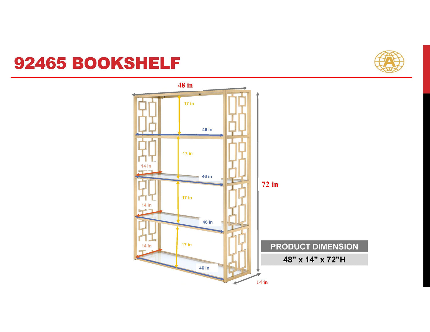 Blanrio Bookshelf in Gold & Clear Glass 92465