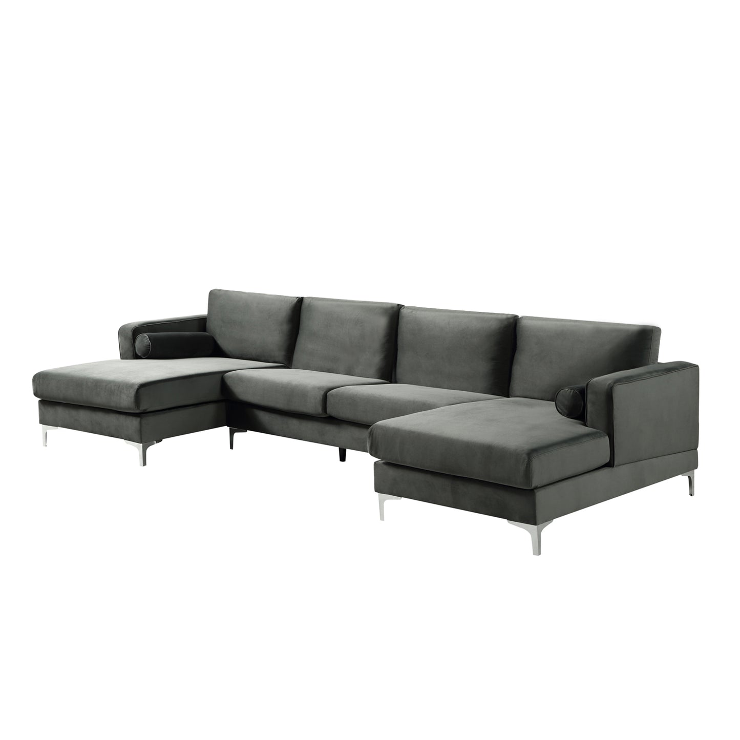 Sectional Sofa with Two Pillows, U-Shape Upholstered Couch with Modern Elegant Velvet for Living Room Apartment