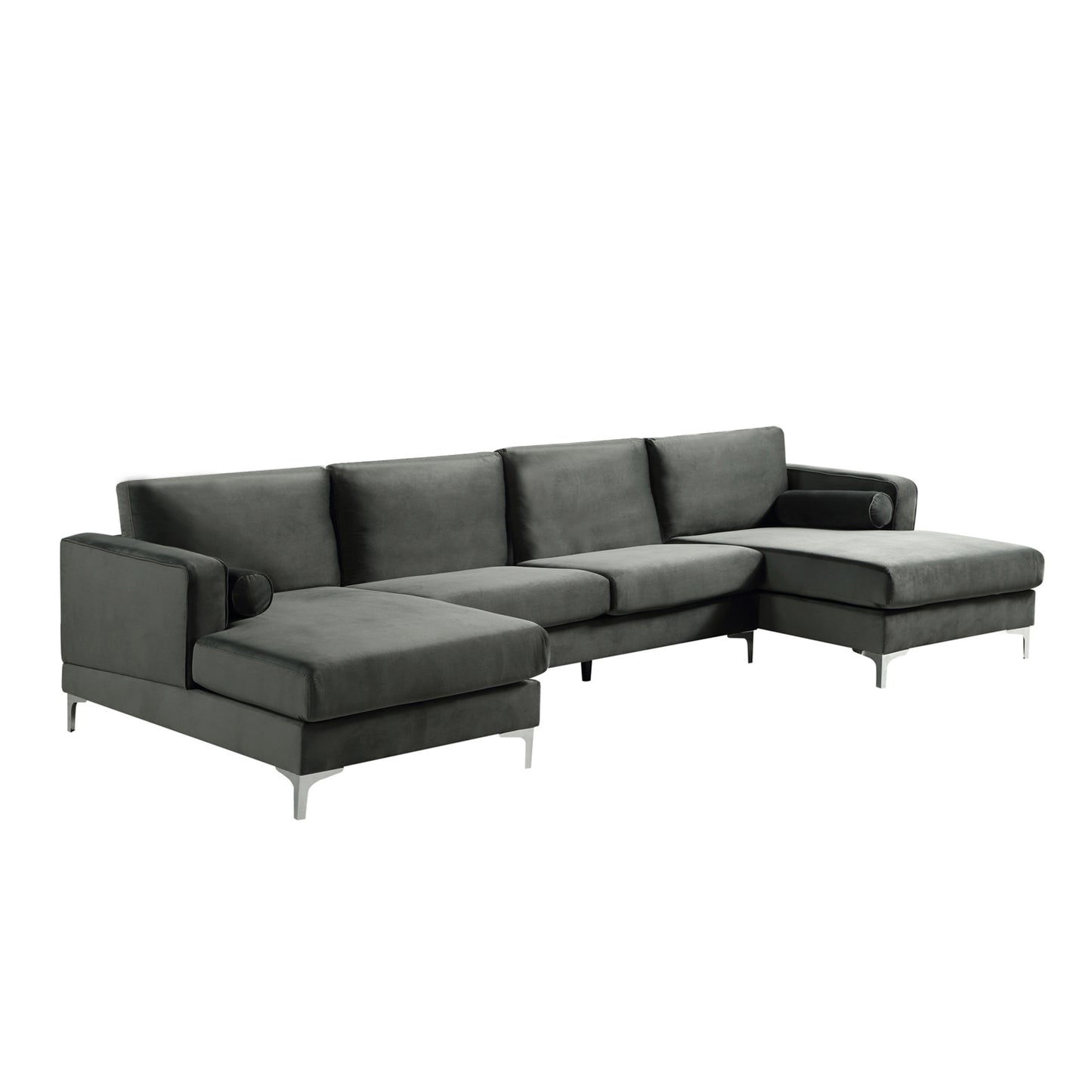 Sectional Sofa with Two Pillows, U-Shape Upholstered Couch with Modern Elegant Velvet for Living Room Apartment