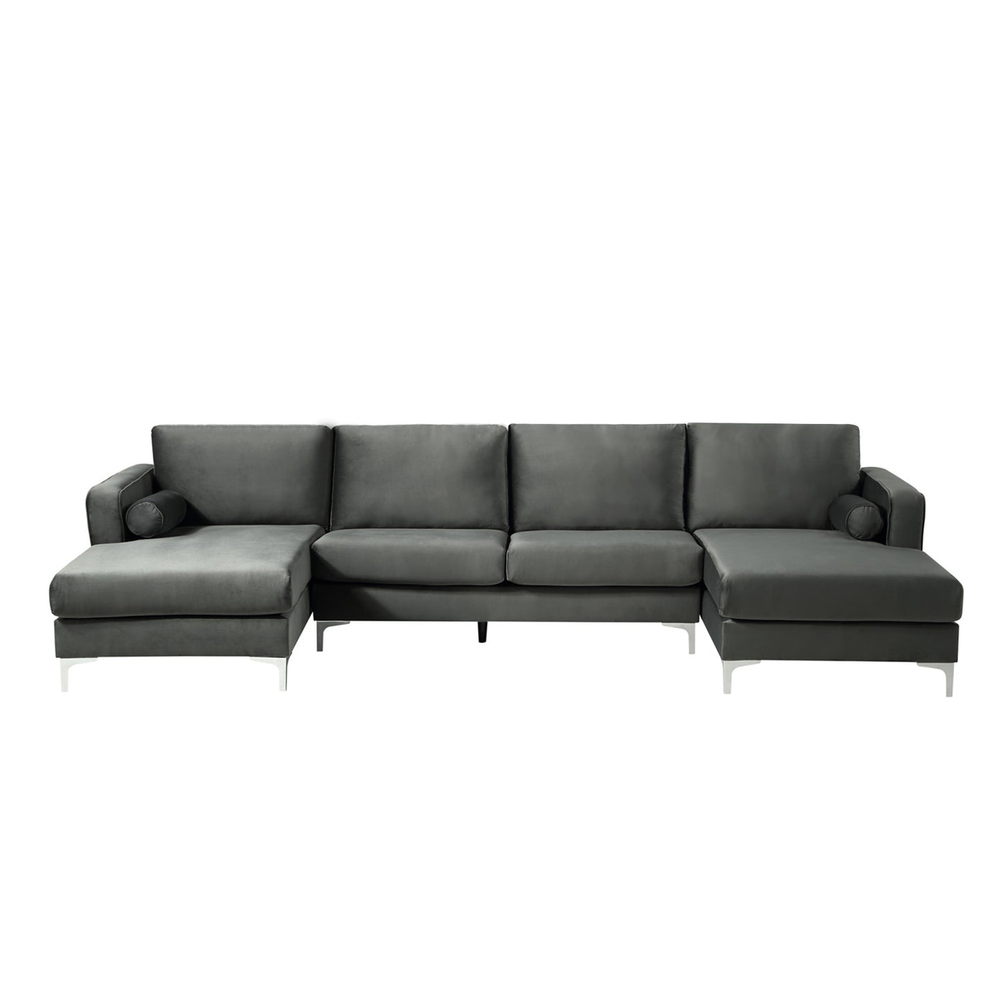 Sectional Sofa with Two Pillows, U-Shape Upholstered Couch with Modern Elegant Velvet for Living Room Apartment