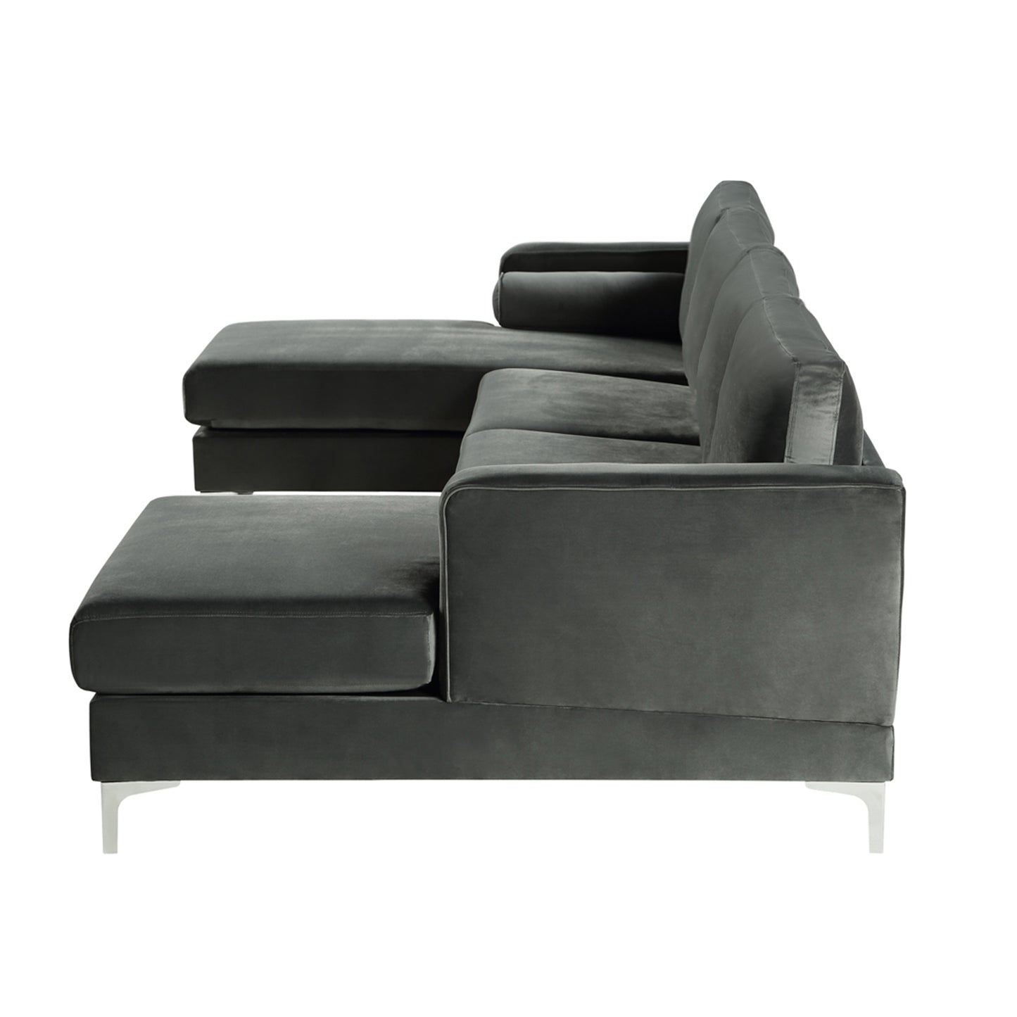 Sectional Sofa with Two Pillows, U-Shape Upholstered Couch with Modern Elegant Velvet for Living Room Apartment
