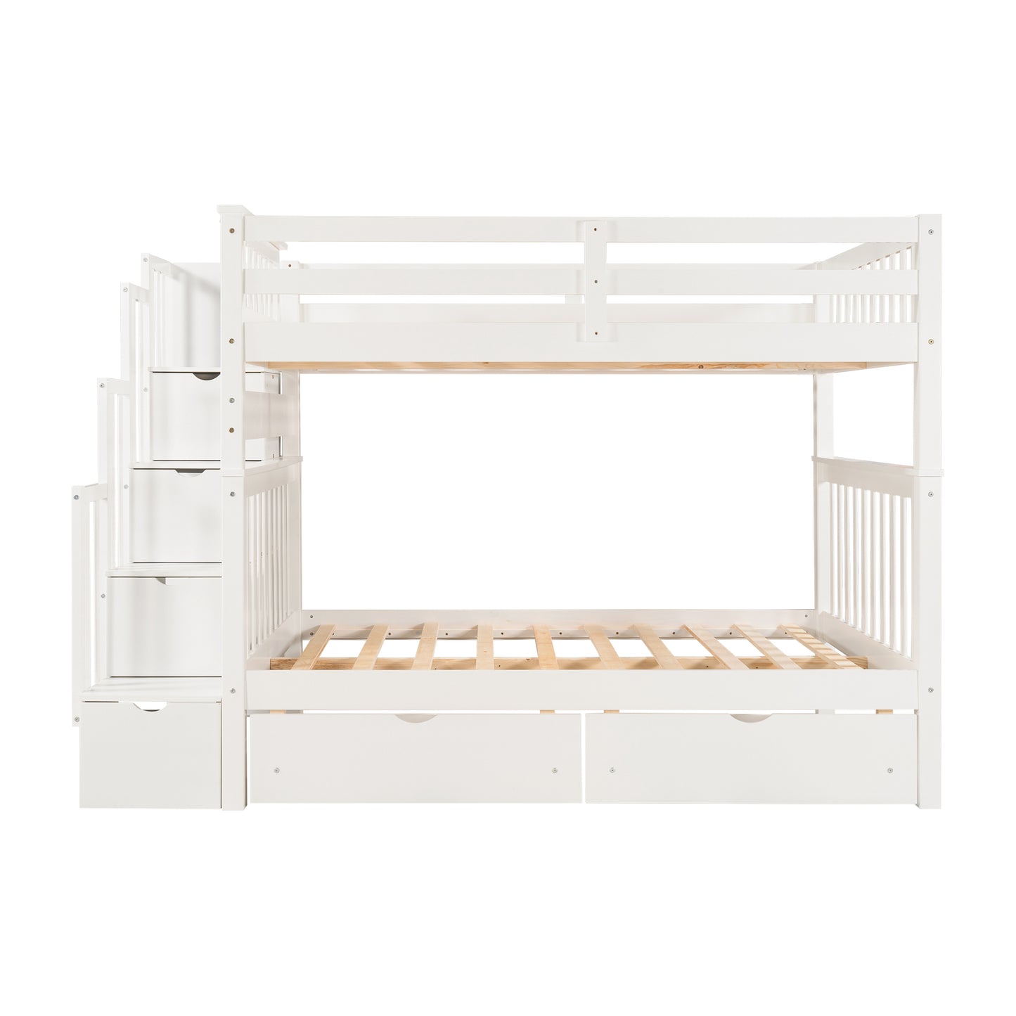 Full Bunk Bed with Shelves and 6 Storage Drawers, White