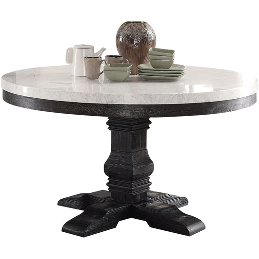 Nolan Dining Table in White Marble & Salvage Dark Oak 72845