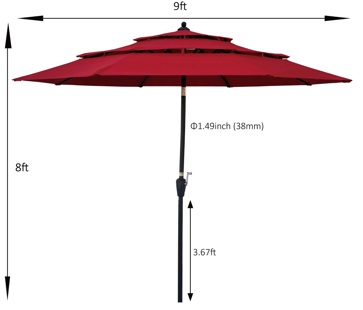 9Ft 3-Tiers Outdoor Patio Umbrella with Crank handle,  Tilt and Wind Vents for Garden Deck  Backyard Pool