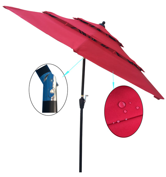 9Ft 3-Tiers Outdoor Patio Umbrella with Crank handle,  Tilt and Wind Vents for Garden Deck  Backyard Pool