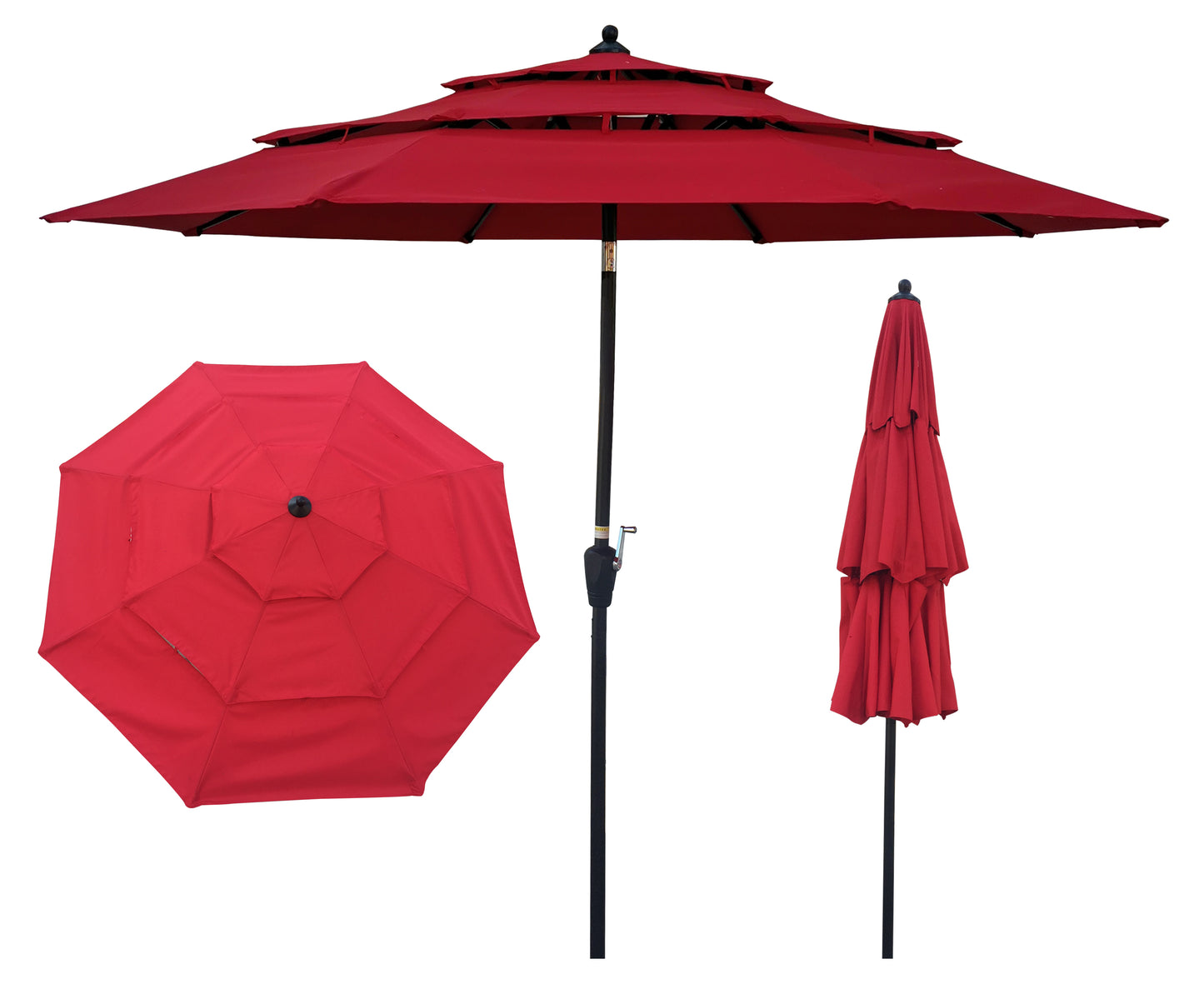 9Ft 3-Tiers Outdoor Patio Umbrella with Crank handle,  Tilt and Wind Vents for Garden Deck  Backyard Pool