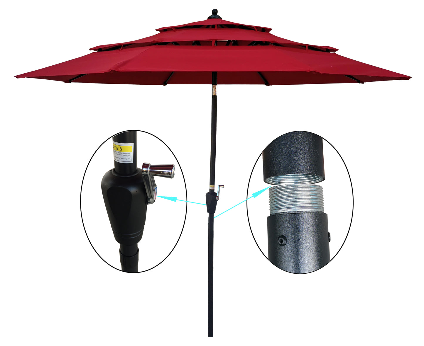 9Ft 3-Tiers Outdoor Patio Umbrella with Crank handle,  Tilt and Wind Vents for Garden Deck  Backyard Pool