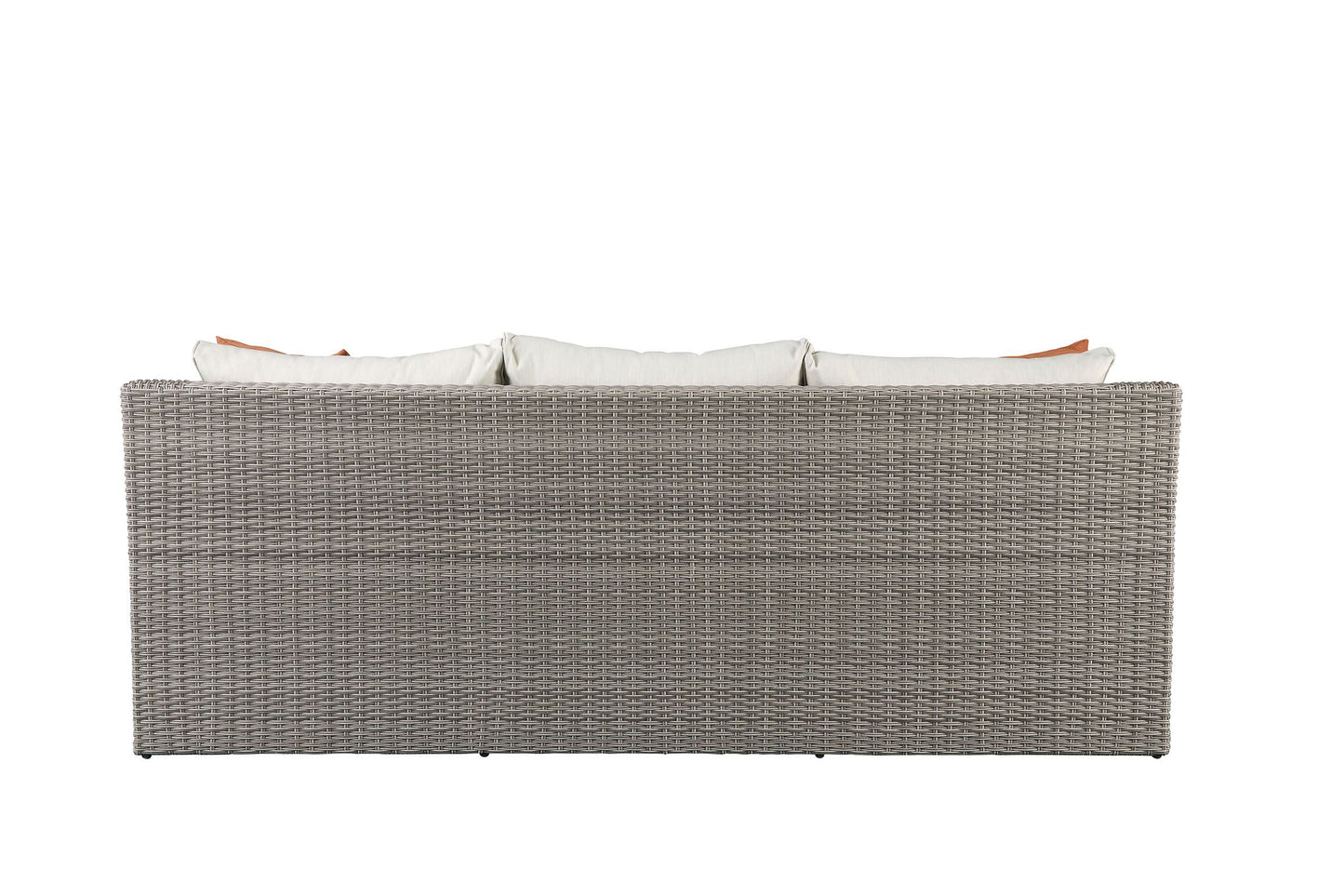 Salena Patio Sectional  2 Ottomans (2 Pillows) in Beige Fabric  Gray Wicker 45010