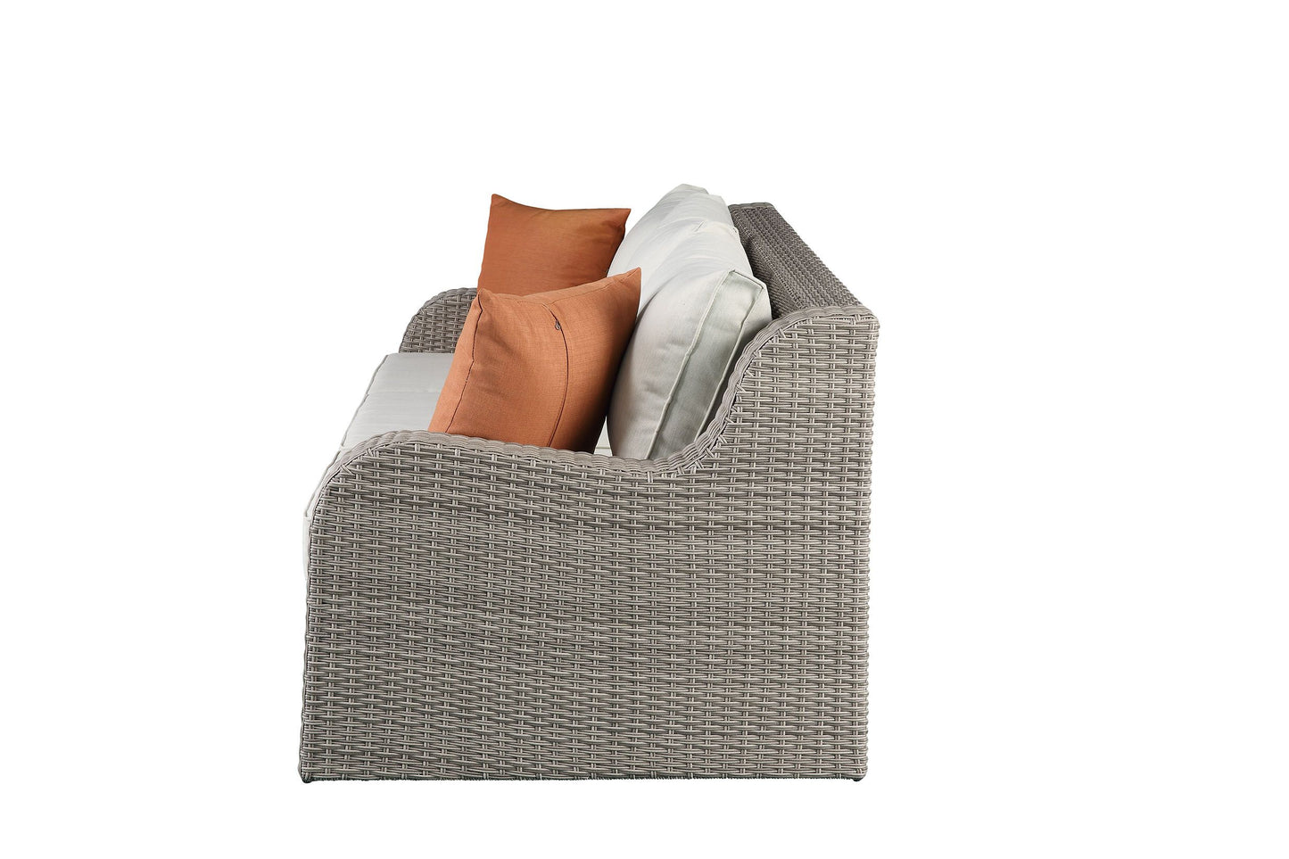 Salena Patio Sectional  2 Ottomans (2 Pillows) in Beige Fabric  Gray Wicker 45010
