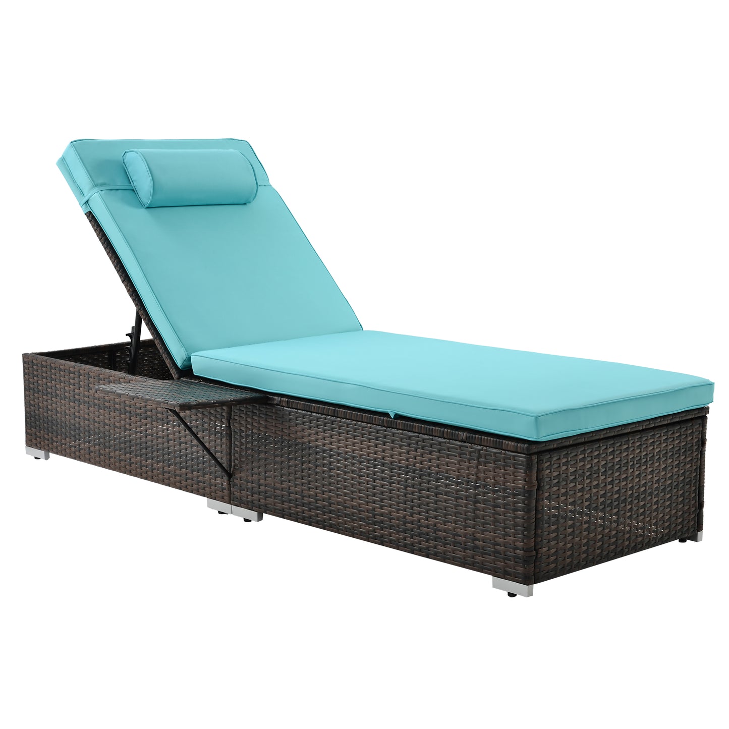 2 Piece Patio Brown Rattan Reclining Chair with Comfort Head Pillow