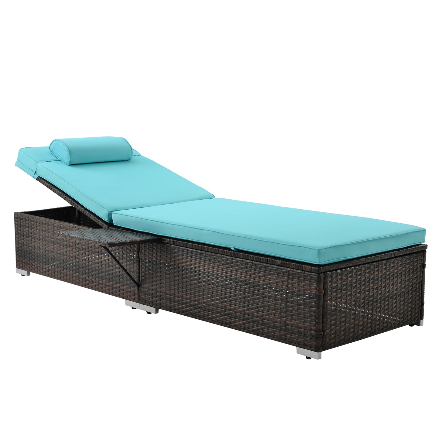 2 Piece Patio Brown Rattan Reclining Chair with Comfort Head Pillow