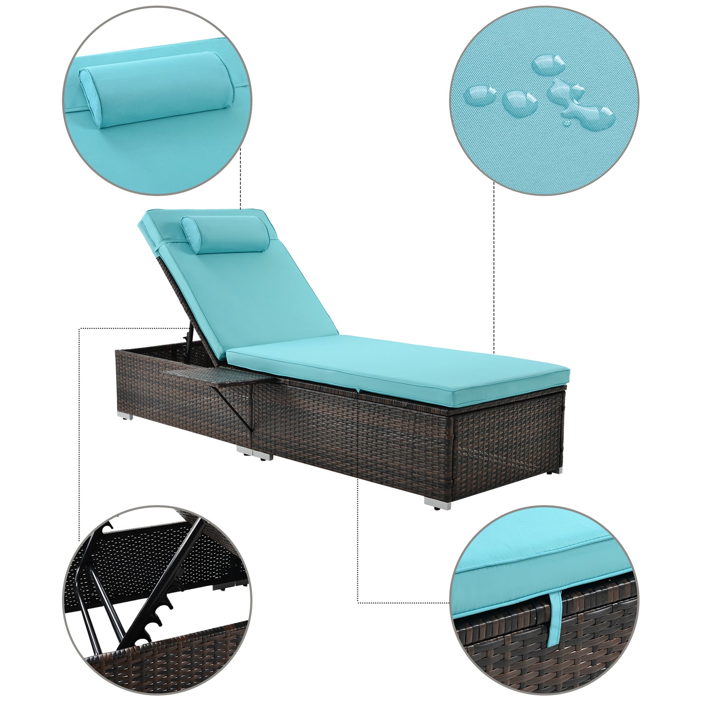 2 Piece Patio Brown Rattan Reclining Chair with Comfort Head Pillow