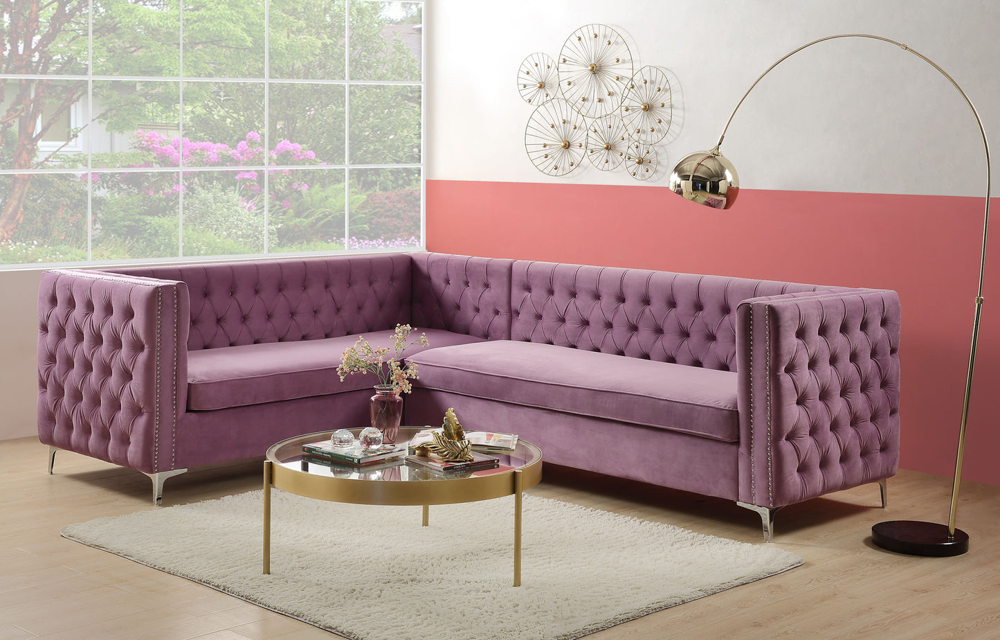 Rhett Sectional Sofa, Purple Velvet 55500