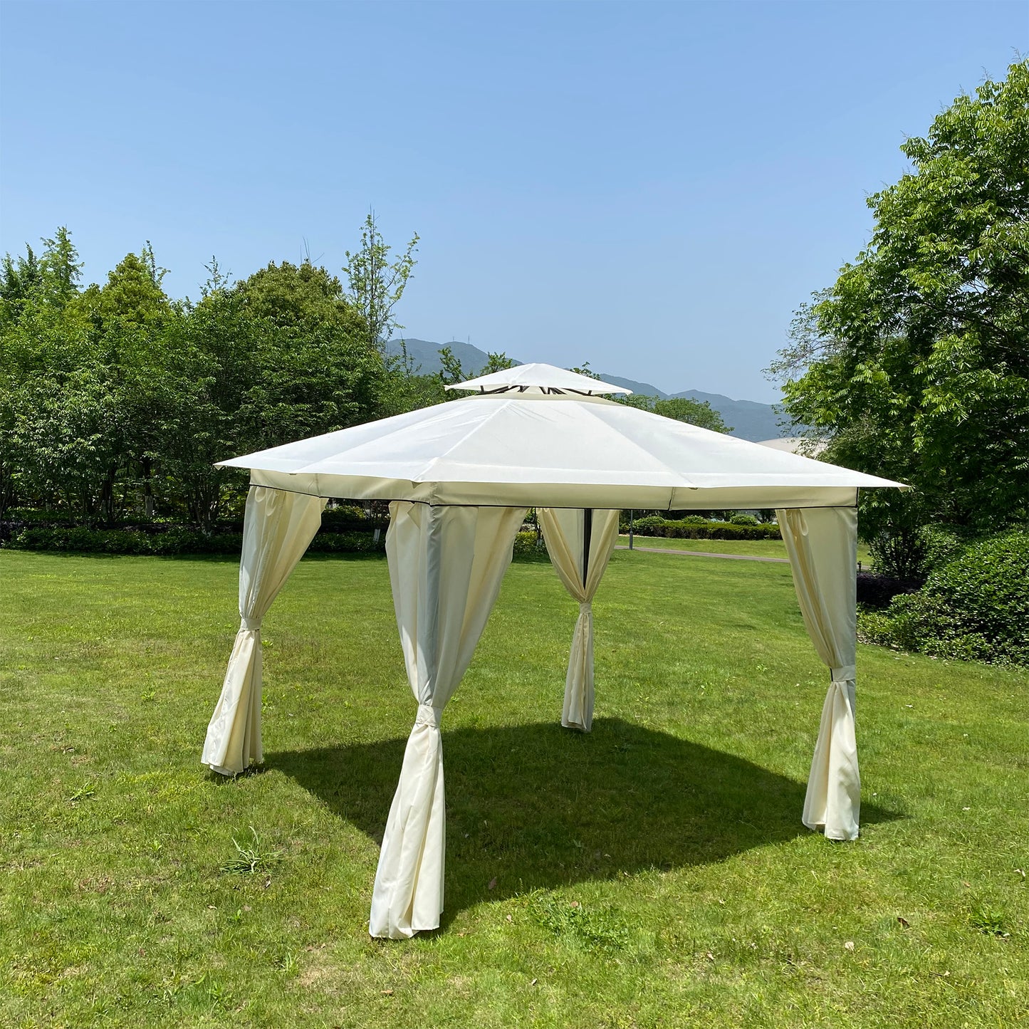 10x10 Ft Outdoor Patio Garden Gazebo Tent,Outdoor Shading, Gazebo Canopy With Curta,Beige