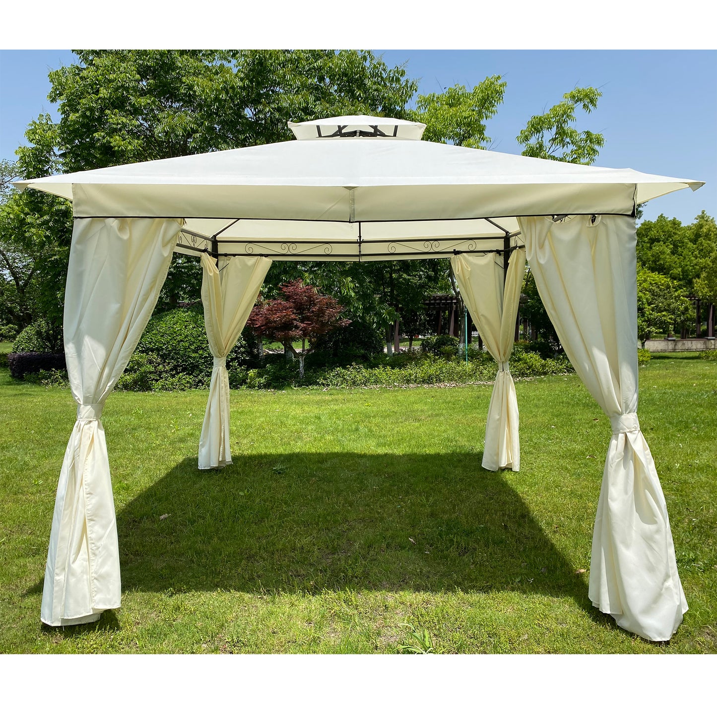 10x10 Ft Outdoor Patio Garden Gazebo Tent,Outdoor Shading, Gazebo Canopy With Curta,Beige