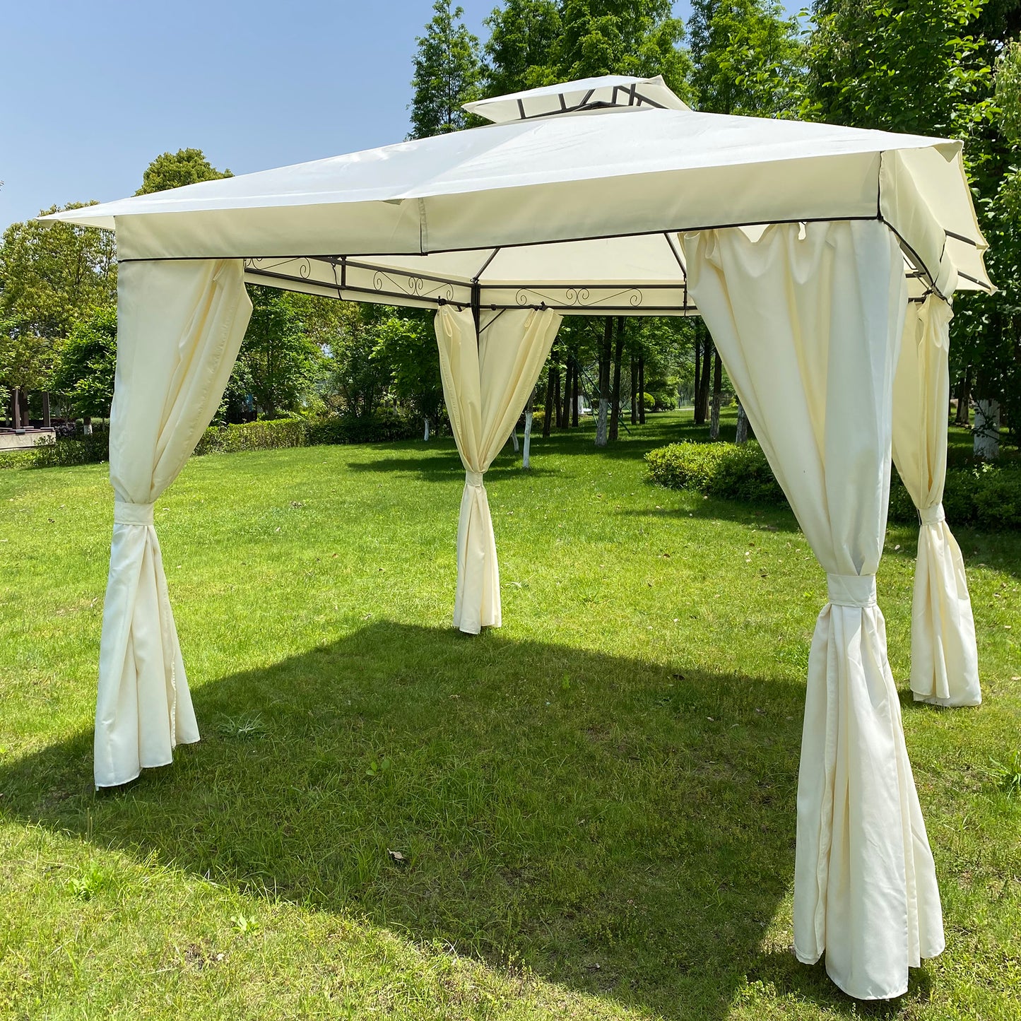 10x10 Ft Outdoor Patio Garden Gazebo Tent,Outdoor Shading, Gazebo Canopy With Curta,Beige