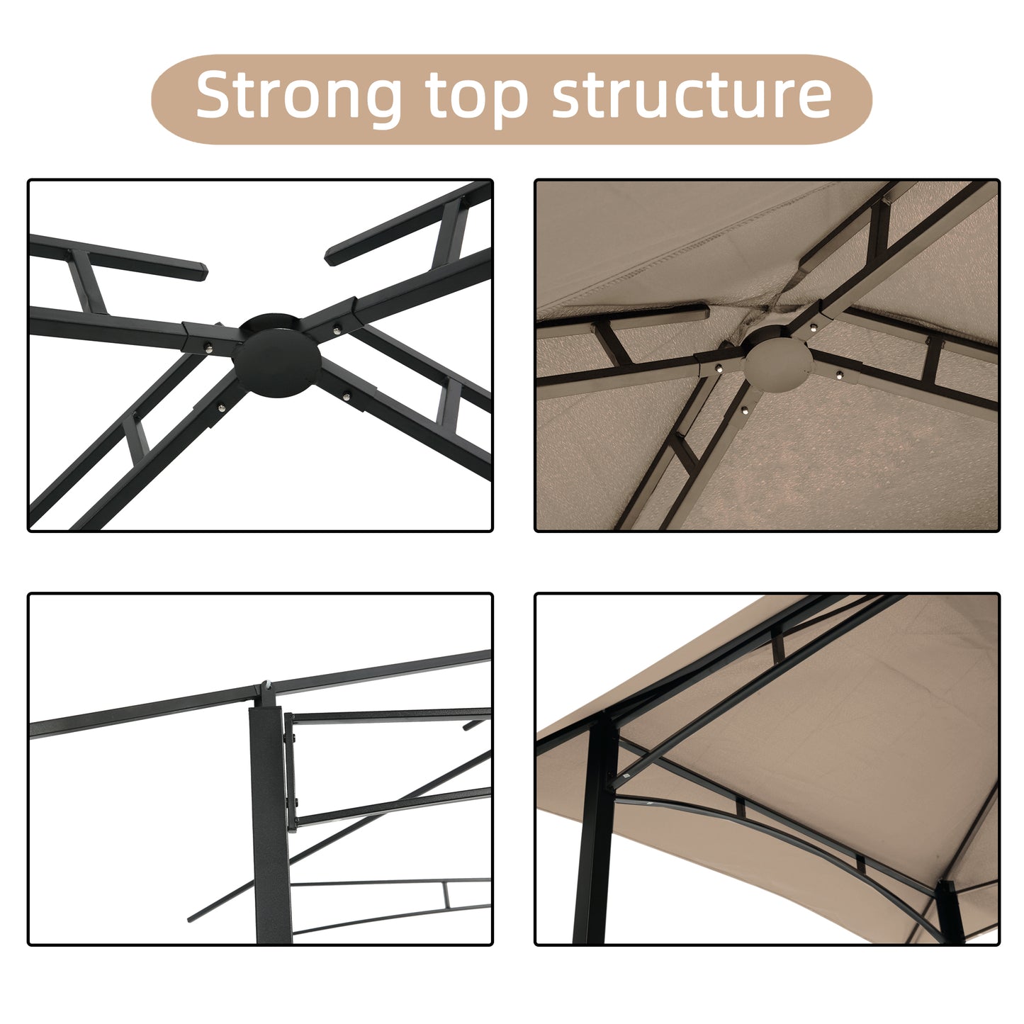 Double Tier Canopy And Steel Frame With Hook And Bar Counters, Khaki