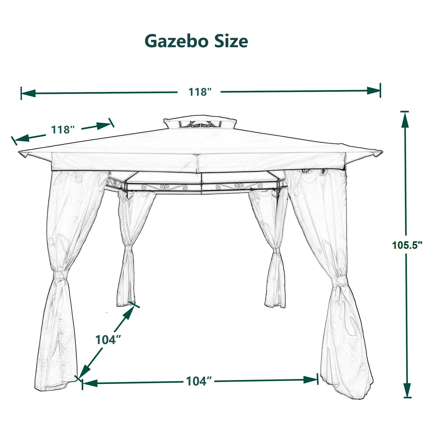 10x10 Ft Outdoor Patio Garden Gazebo Tent,Outdoor Shading, Gazebo Canopy With Curta,Beige