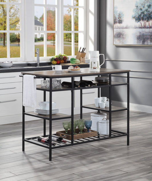 Lona Kitchen Island, Rustic Oak  Black Finish AC00325